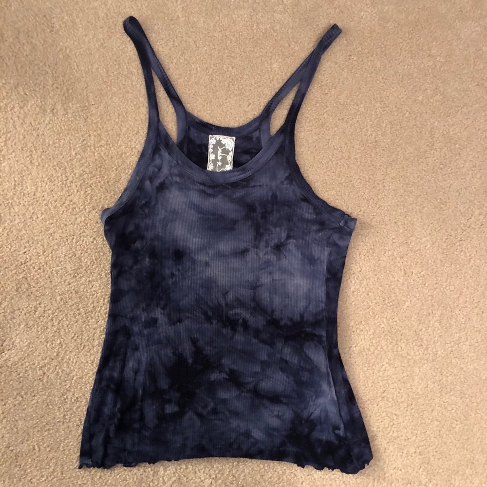 Blue and black tie dye tank